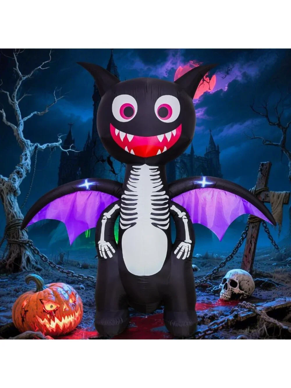 Giant 6.8 FT Halloween Dragon Inflatable with LED Lights - Outdoor Yard Decor